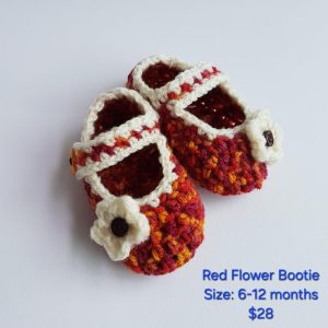 Red Flower Bootie
